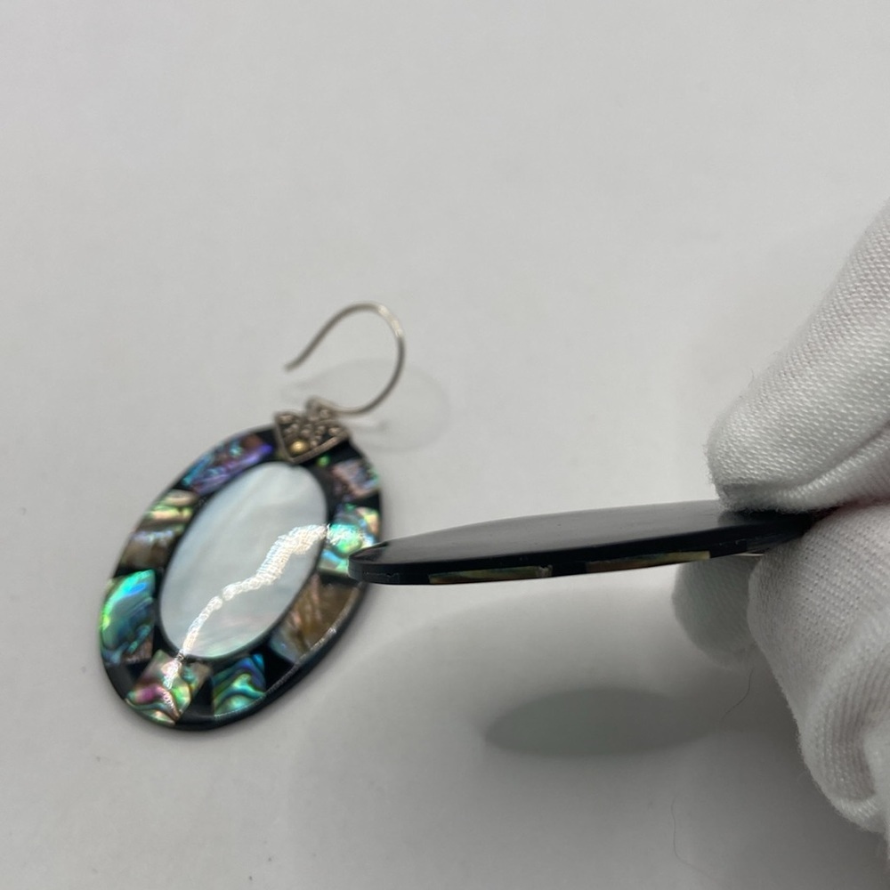 Robert Manse Sterling Silver 18K Abalone Mother of Pearl Earrings 2 1/4”L - Picture 10 of 13